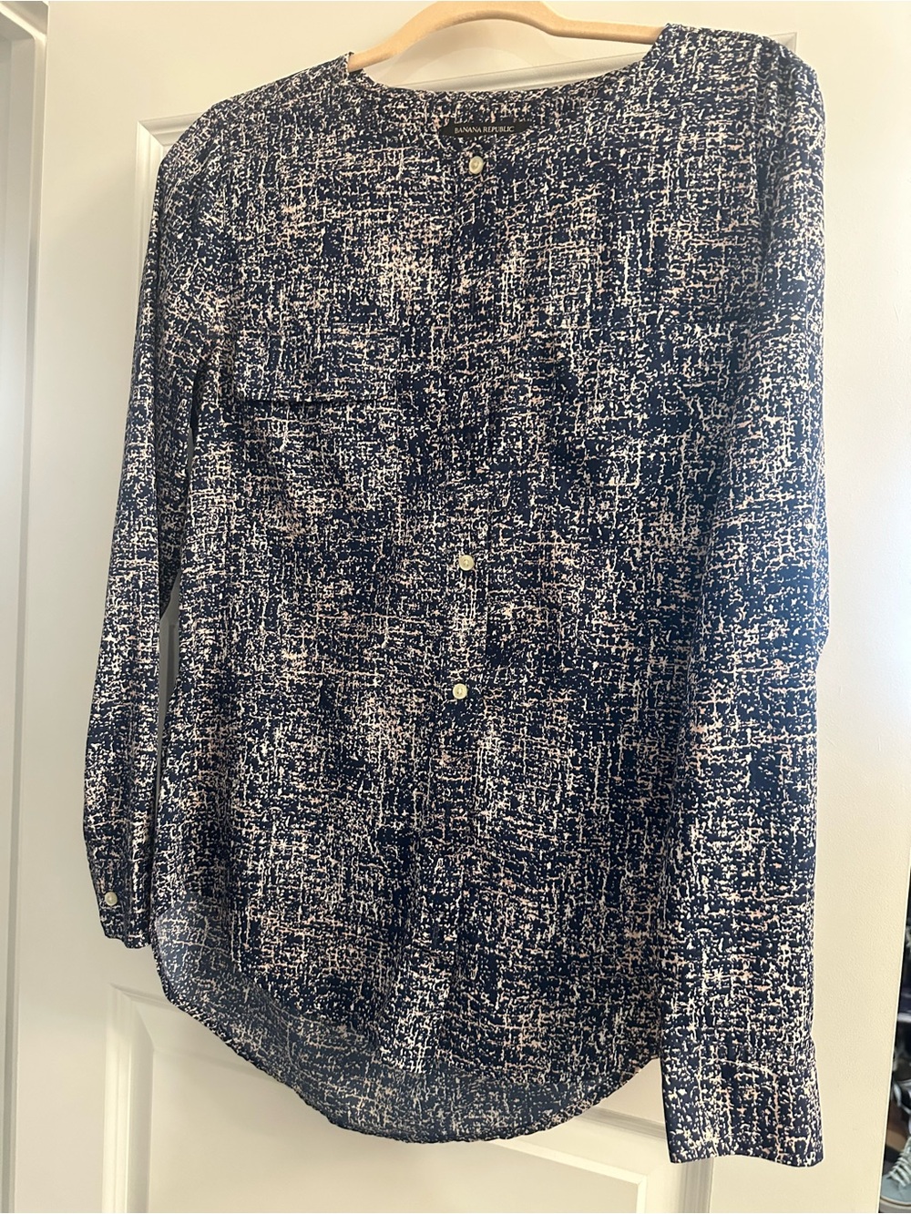 Banana Republic Navy and White Printed Long-Sleeve Blouse
